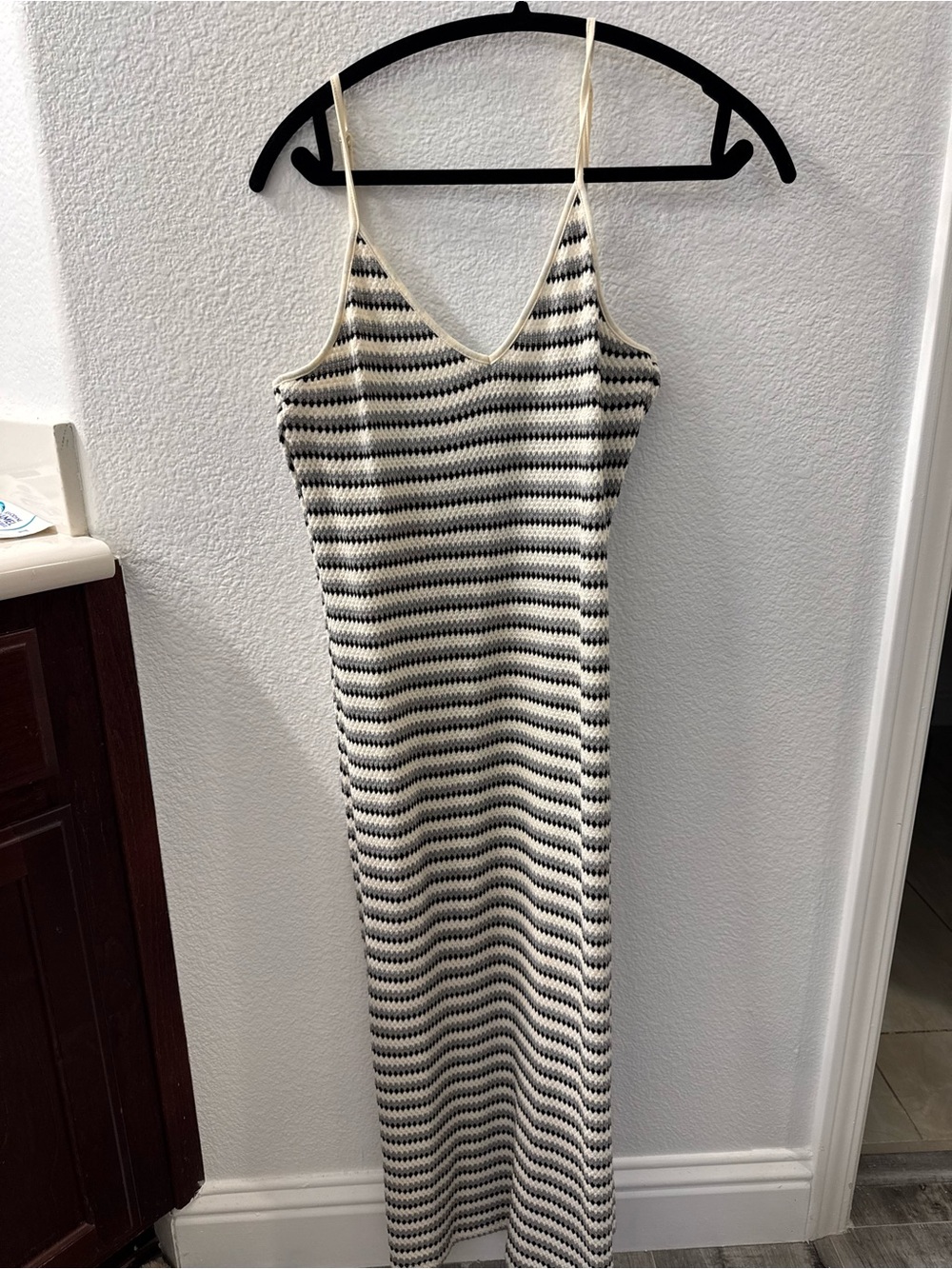 Double Zero Cream and blue Striped Knit Maxi Dress
